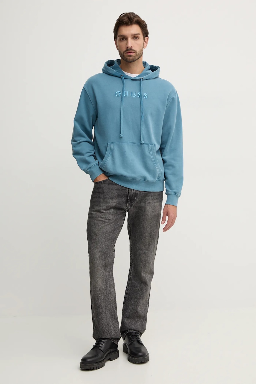 Хлопковая кофта Guess FINCH мужская цвет бежевый с капюшоном с аппликацией M4RQ33 K9YI1 Хлопковая кофта Guess FINCH мужская цвет бежевый с капюшоном с аппликацией M4RQ33 K9YI1