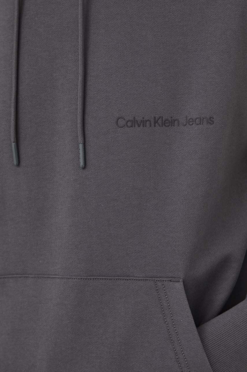 Calvin Klein Jeans bluza bawełniana męska kolor szary z kapturem gładka