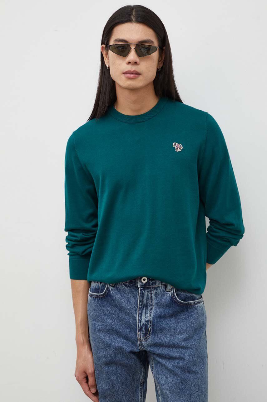 Bavlněný svetr PS Paul Smith zelená barva, lehký
