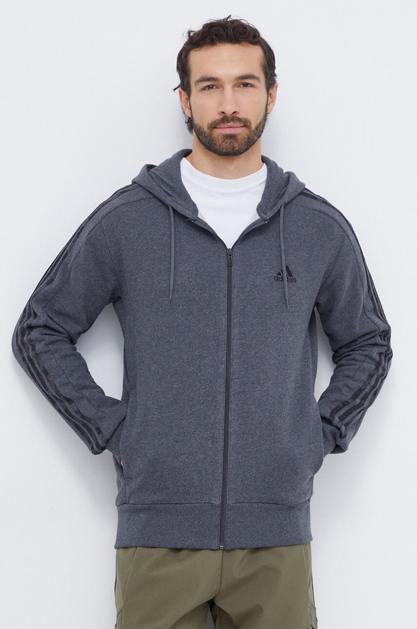 adidas hanorac de bumbac bărbați, culoarea gri, cu glugă,