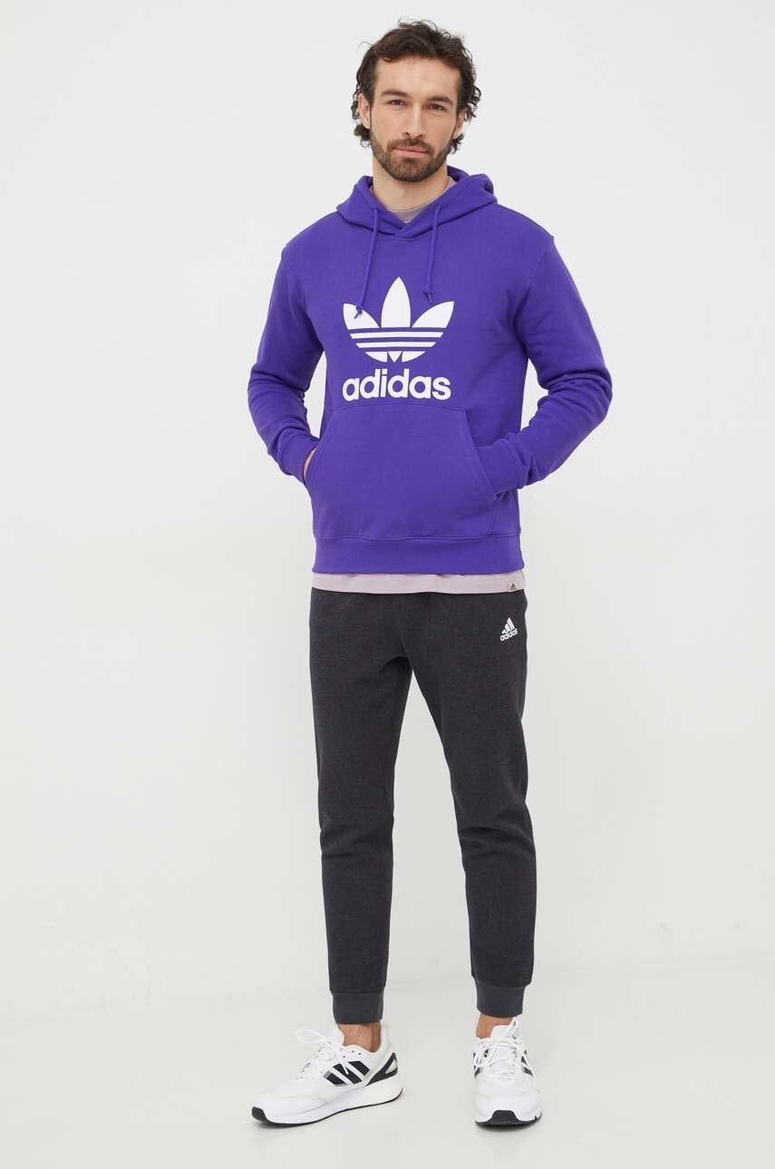 adidas Originals hanorac de bumbac Adicolor Classics Trefoil barbati, culoarea violet, cu glugă, cu imprimeu, IM9398