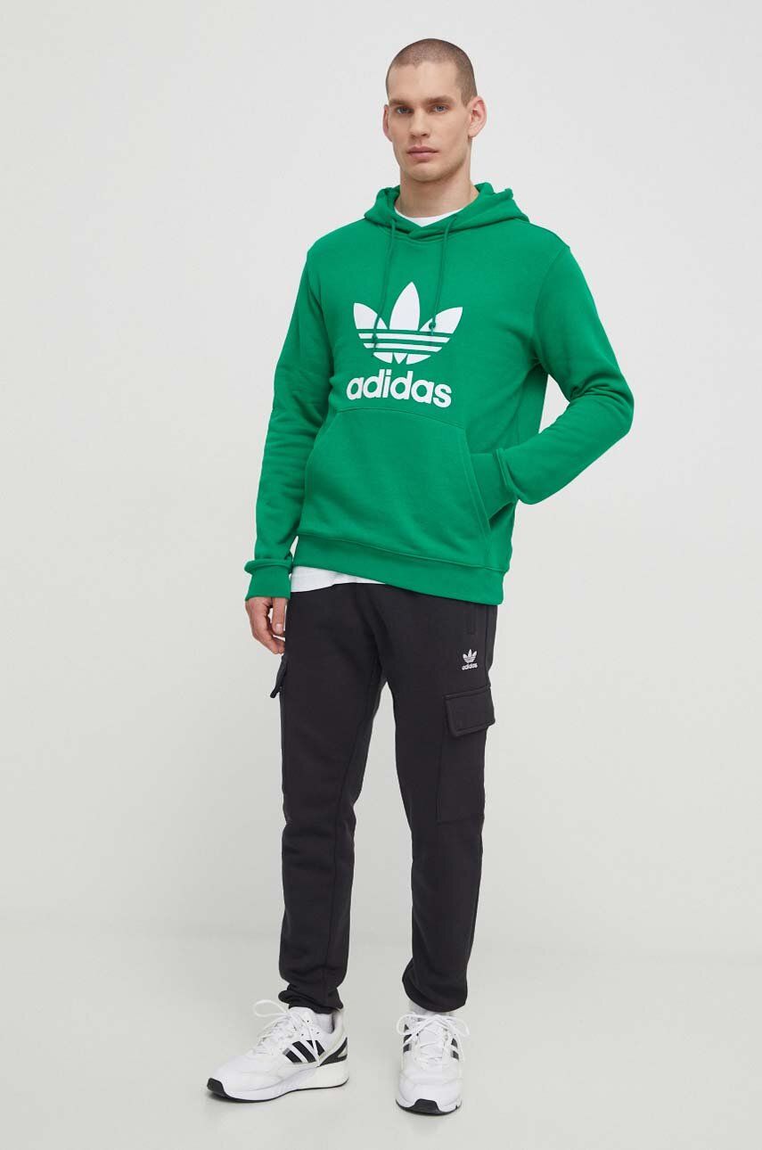 Pamučna Dukserica Adidas Originals Adicolor Classics Trefoil Za Muškarce, Boja: Zelena, S Kapuljačom, S Tiskom, IM9403