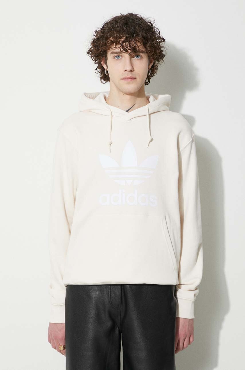 adidas Originals hanorac de bumbac Adicolor Classics Trefoil bărbați, culoarea bej, cu glugă, cu imprimeu, IM9408