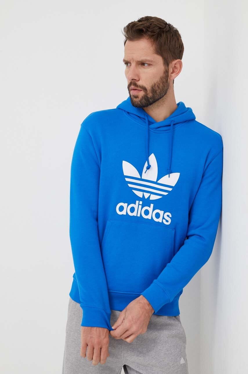 adidas Originals hanorac de bumbac Adicolor Classics Trefoil bărbați, cu glugă, cu imprimeu, IM9410