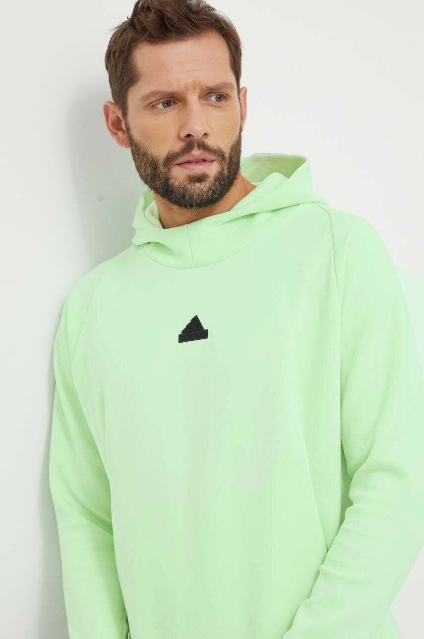 adidas bluză Z.N.E bărbați, culoarea verde, cu glugă, cu imprimeu IR5212