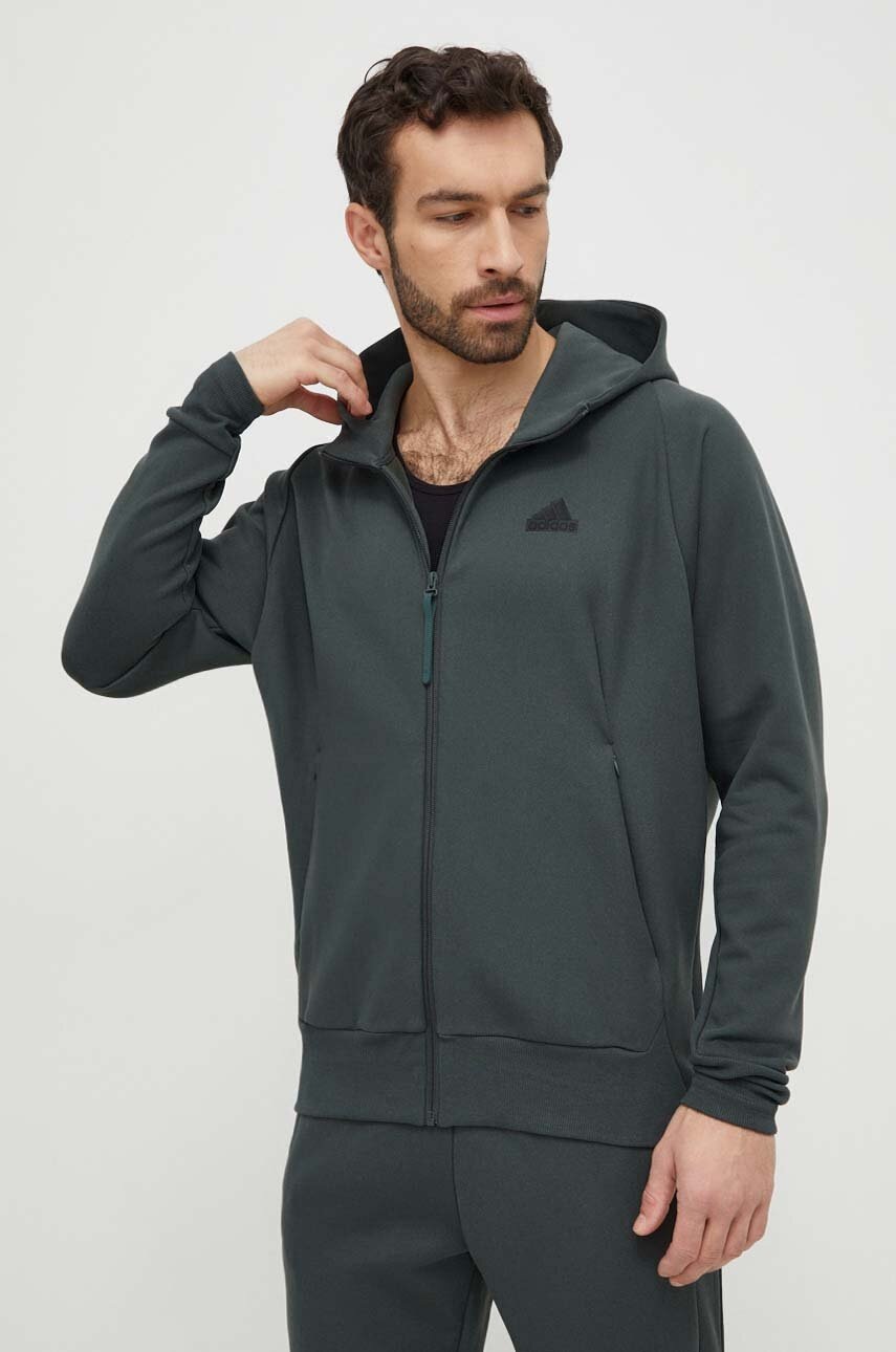 adidas bluza ZNE barbati, culoarea verde, cu glugă, neted