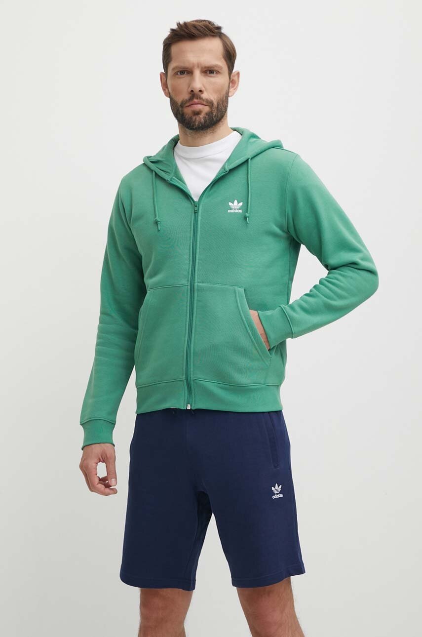 adidas Originals bluza barbati, culoarea verde, cu glugă, neted, IR7841