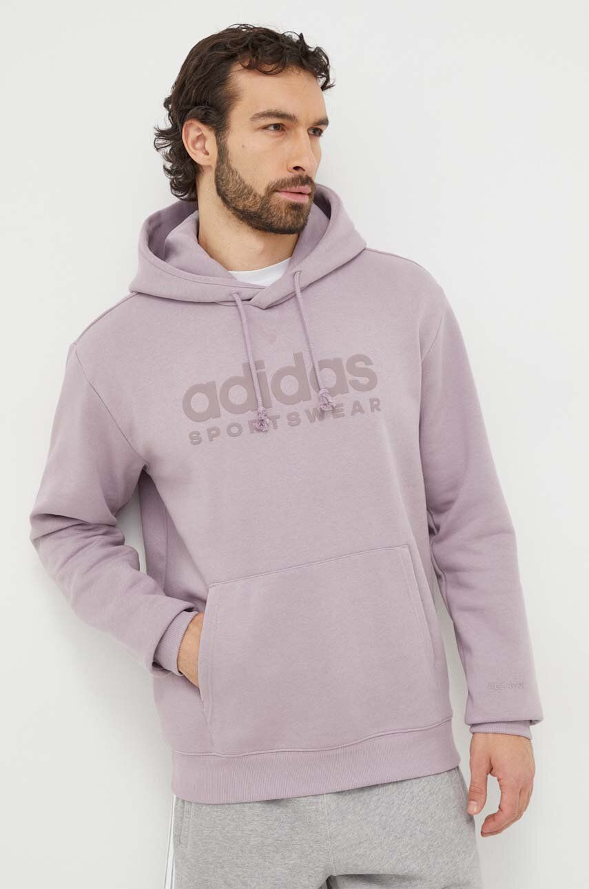 adidas bluză bărbați, culoarea violet, cu glugă, cu imprimeu IW1204