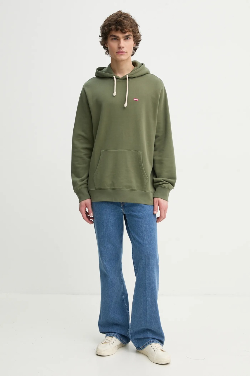 Βαμβακερή μπλούζα Levi's χρώμα: πράσινο, με κουκούλα, 34581 φωτογραφία