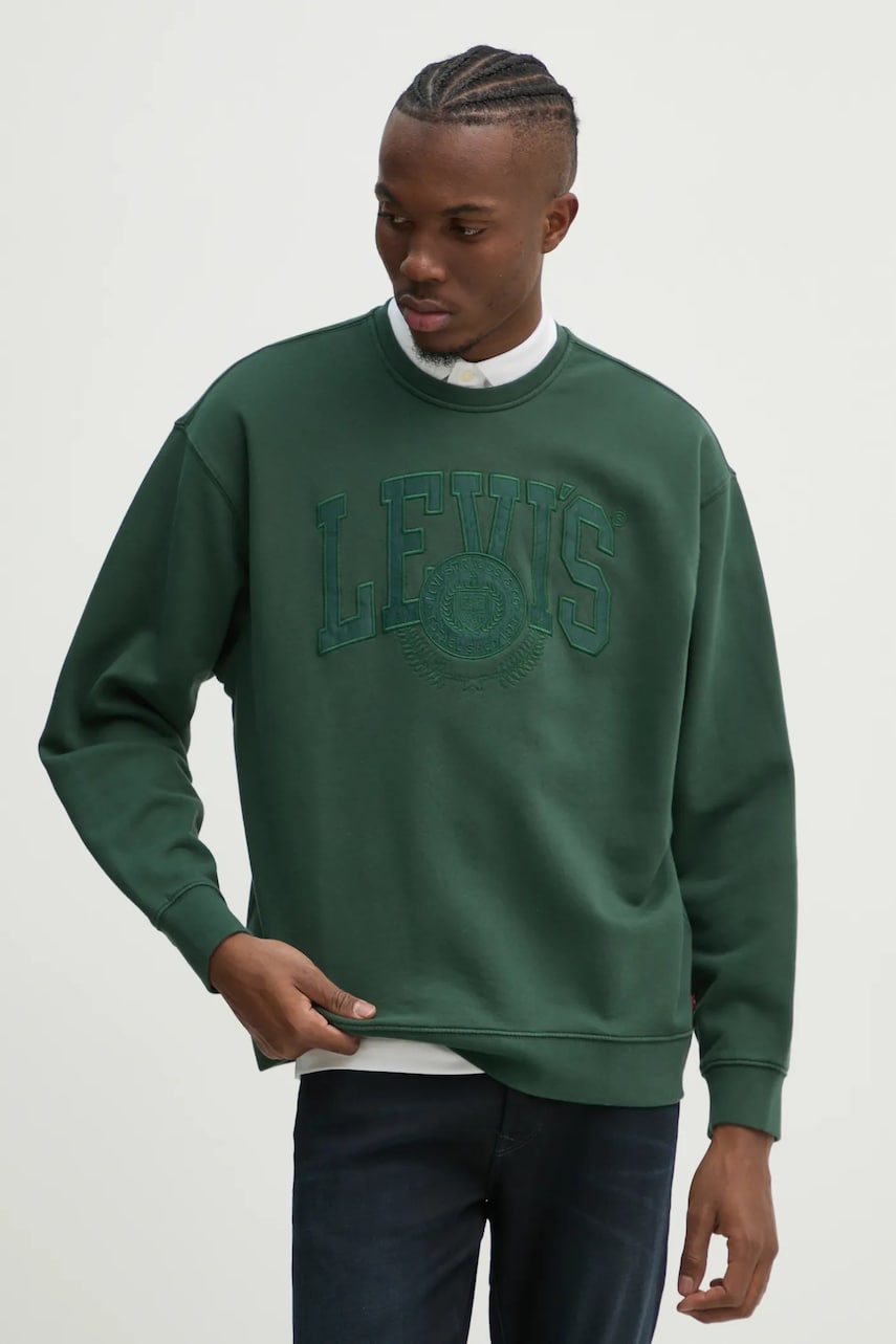 Levi's hanorac de bumbac barbati, culoarea verde, cu imprimeu Levi's hanorac de bumbac barbati, culoarea verde, cu imprimeu