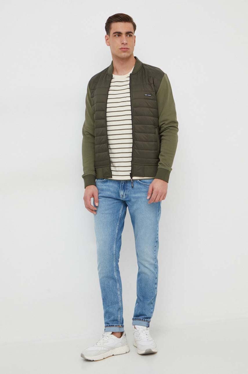 Pepe Jeans bluza Redditch barbati, culoarea verde, neted