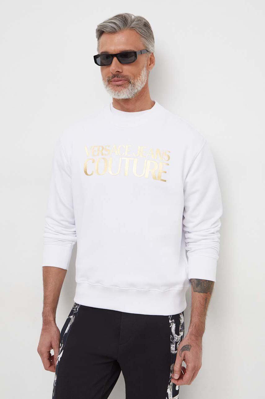 E-shop Bavlněná mikina Versace Jeans Couture pánská, bílá barva, s potiskem, 76GAIT00 CF01T