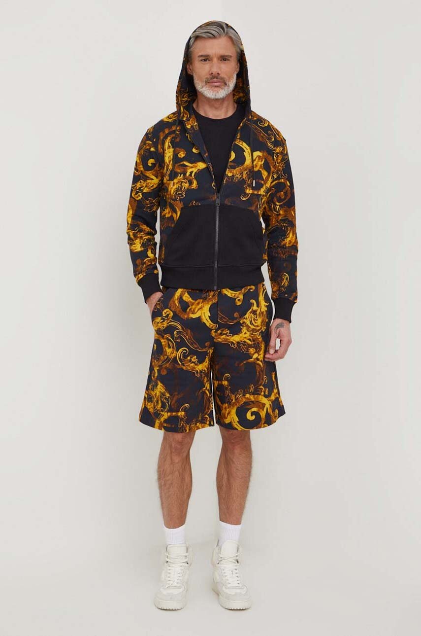 Βαμβακερή μπλούζα Versace Jeans Couture χρώμα: μαύρο, με κουκούλα φωτογραφία