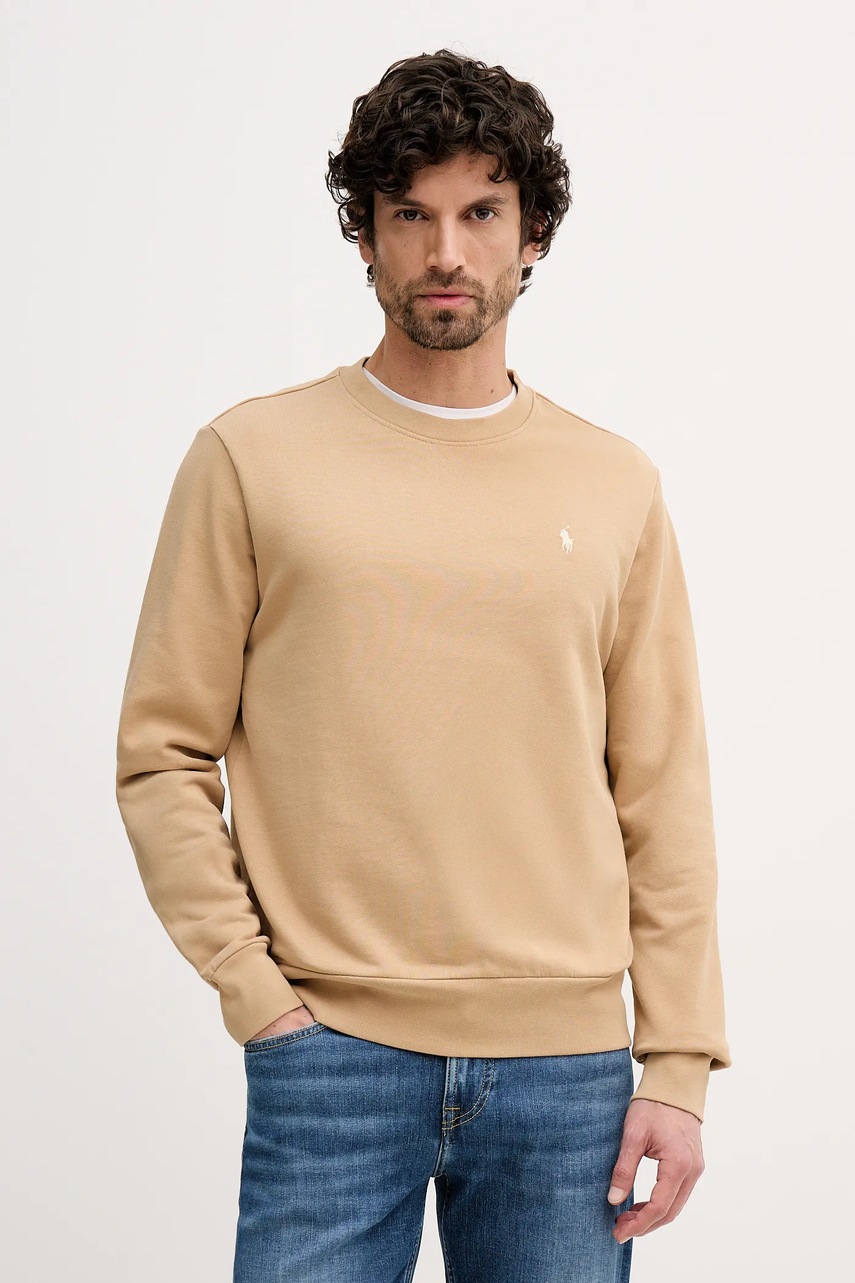 Levně Bavlněná mikina Polo Ralph Lauren pánská, béžová barva, hladká, 710916689