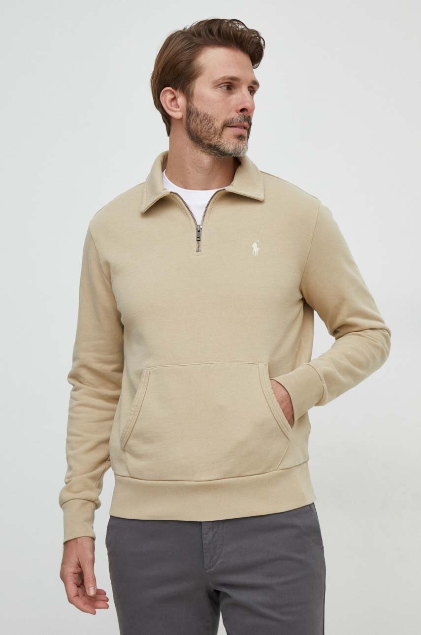 

Памучен суичър Polo Ralph Lauren в бежово с изчистен дизайн 710934601, Бежов