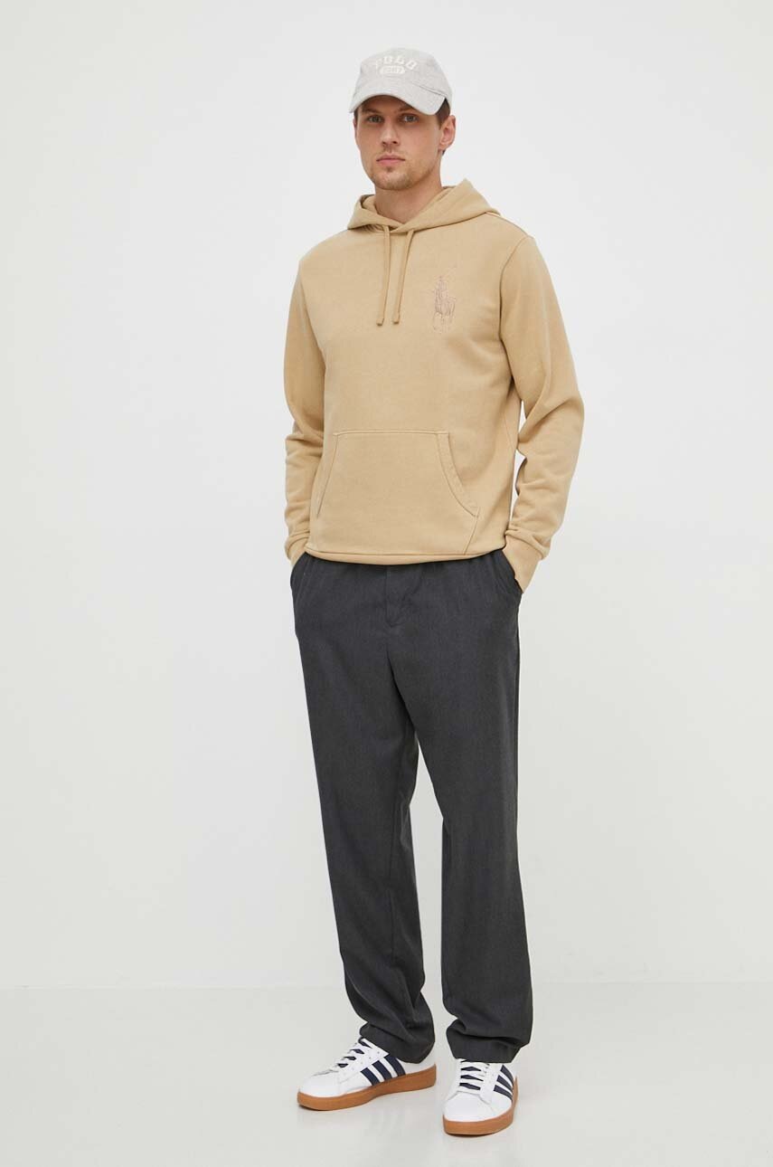 

Памучен суичър Polo Ralph Lauren в бежово с качулка апликация 710936510, Бежов