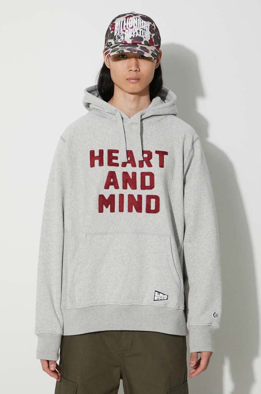 Billionaire Boys Club hanorac de bumbac Heart and Mind Popover bărbați, culoarea gri, cu glugă, cu imprimeu, B23433 Billionaire Boys Club hanorac de bumbac Heart and Mind Popover bărbați, culoarea gri, cu glugă, cu imprimeu, B23433
