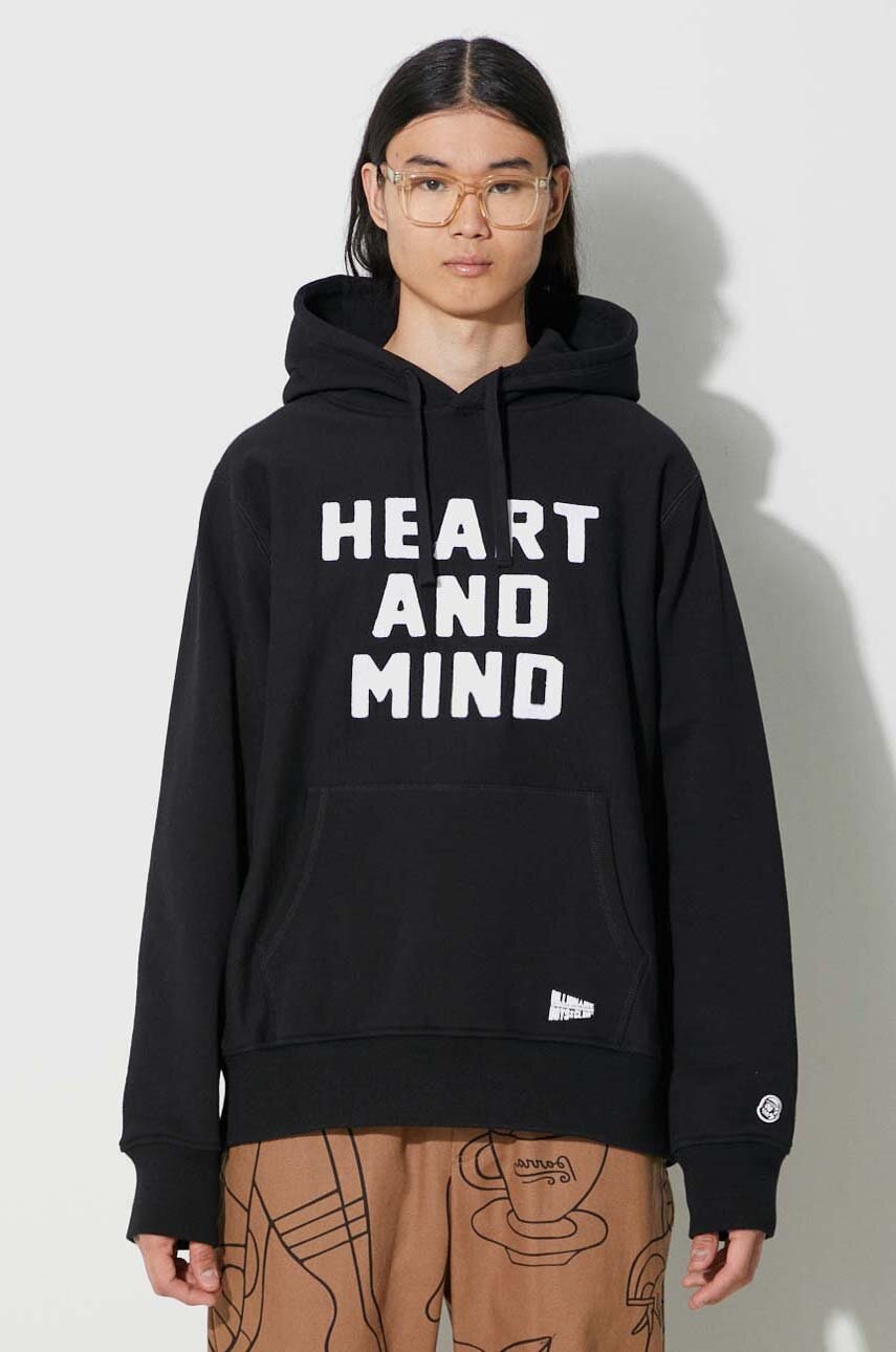 Billionaire Boys Club hanorac de bumbac Heart and Mind Popover bărbați, culoarea negru, cu glugă, cu imprimeu, B23433 Billionaire Boys Club hanorac de bumbac Heart and Mind Popover bărbați, culoarea negru, cu glugă, cu imprimeu, B23433