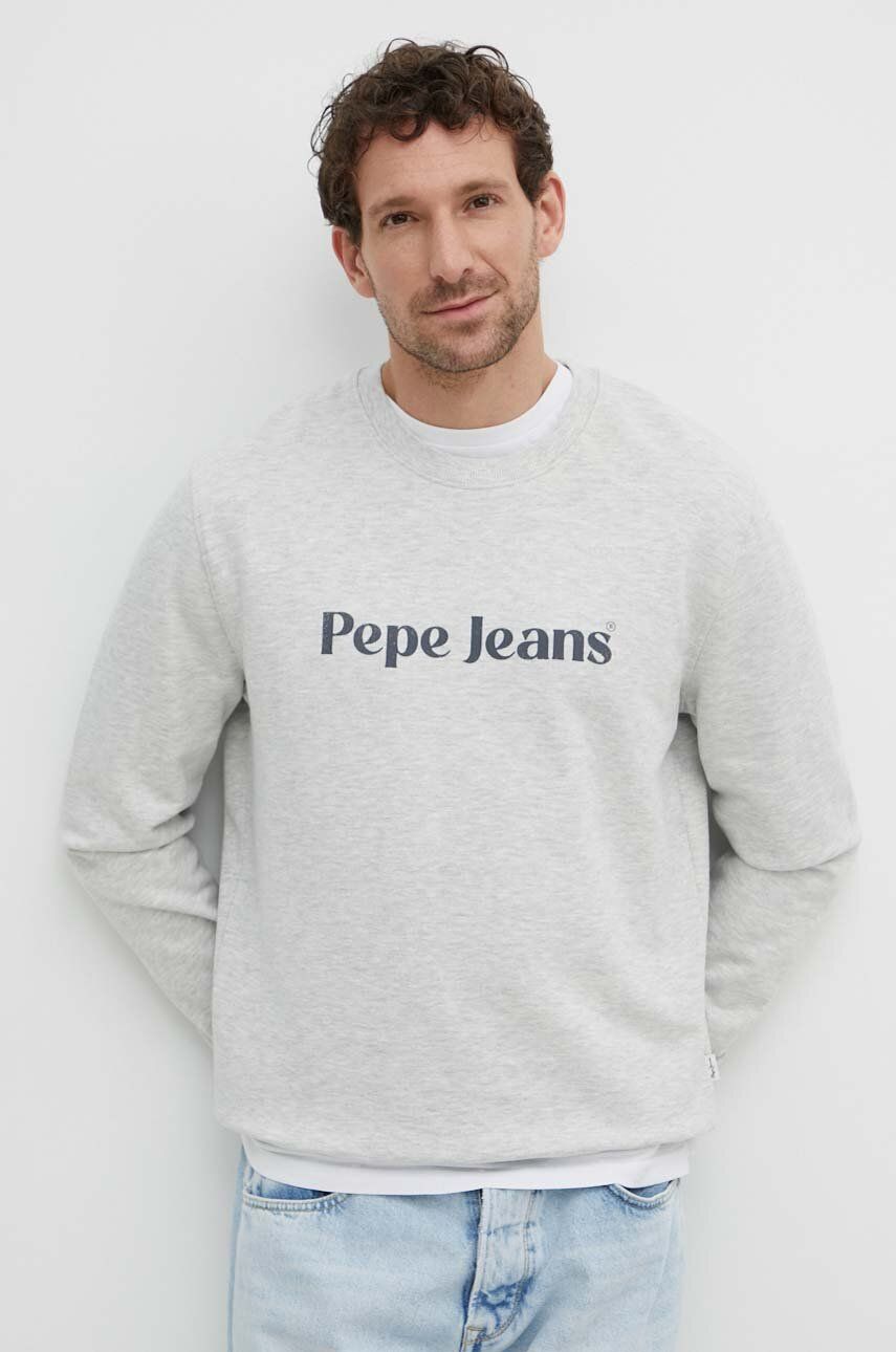 Pepe Jeans bluza REGIS barbati, culoarea gri, cu imprimeu, PM582667