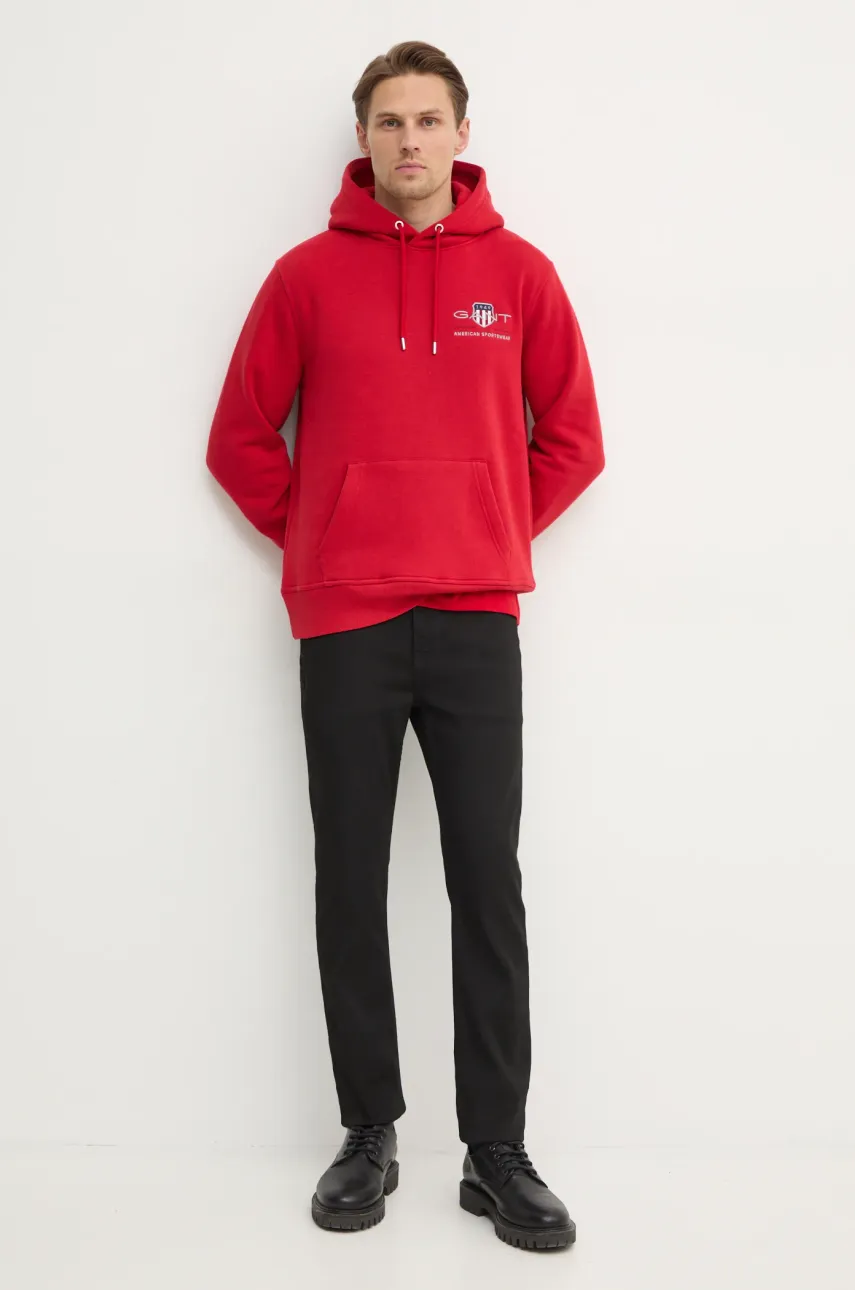 Кофта Gant мужская цвет красный с капюшоном с аппликацией Кофта Gant мужская цвет красный с капюшоном с аппликацией