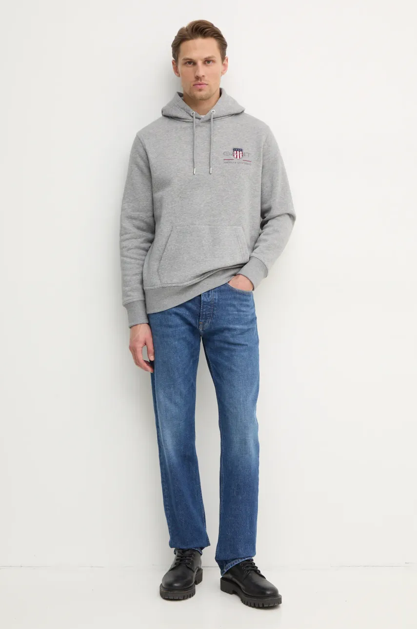 Кофта Gant мужская цвет серый с капюшоном с аппликацией Кофта Gant мужская цвет серый с капюшоном с аппликацией