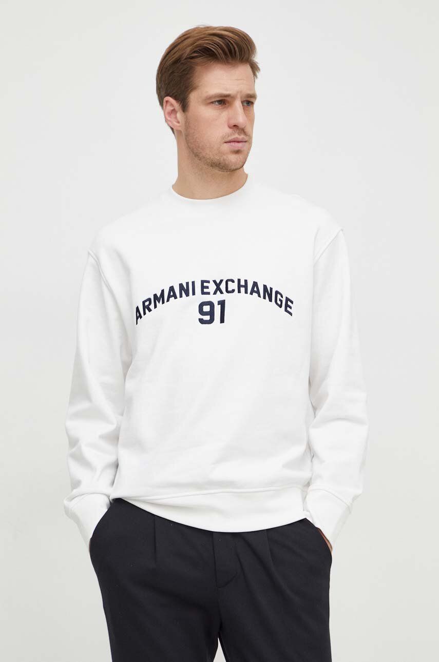 E-shop Bavlněná mikina Armani Exchange pánská, bílá barva, s aplikací, 3DZMLK ZJ4XZ