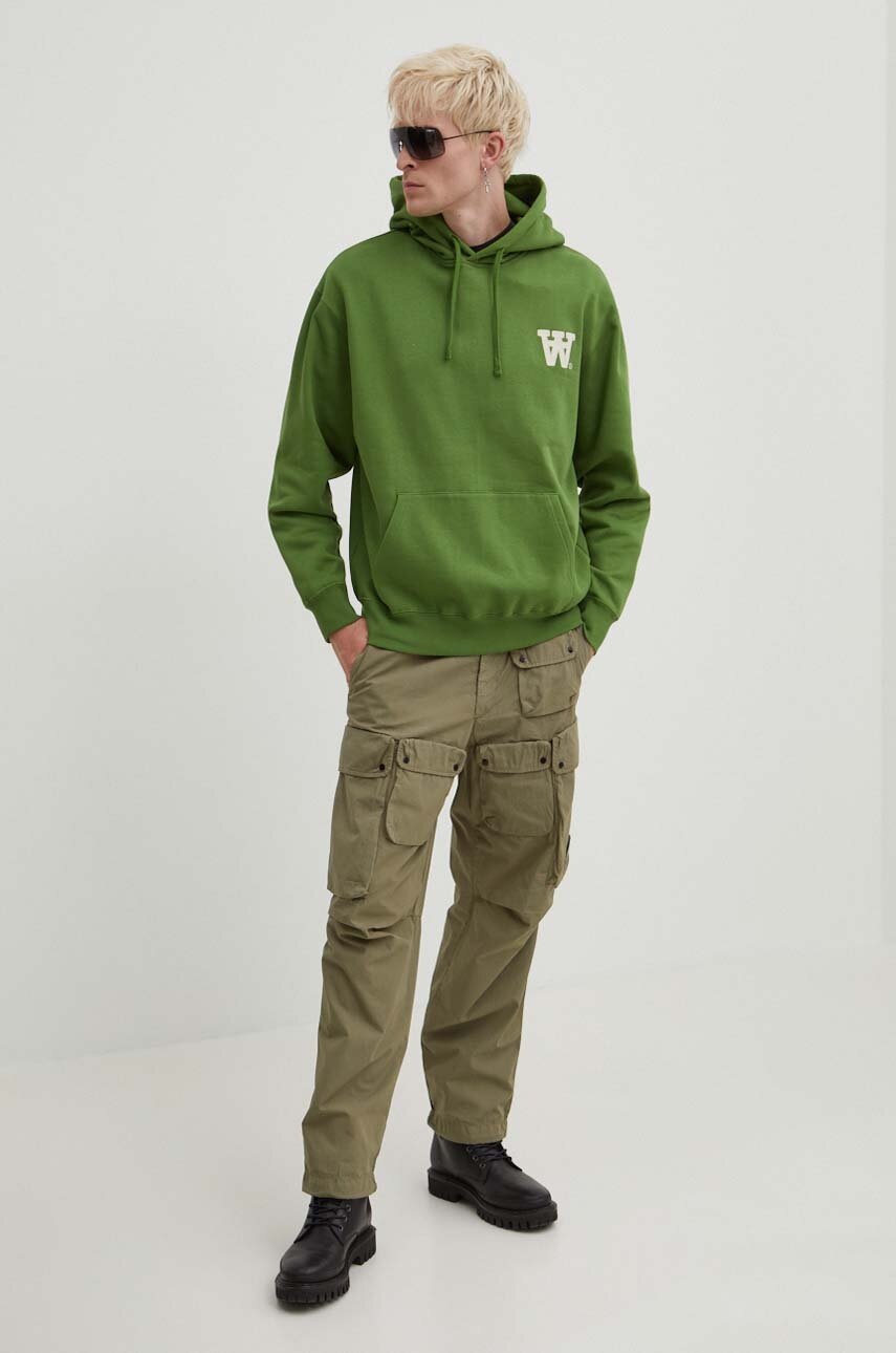 Βαμβακερή μπλούζα Wood Wood Cass AA Moss Embroidery Hoodie χρώμα: πράσινο, με κουκούλα, 10285606.2424 φωτογραφία