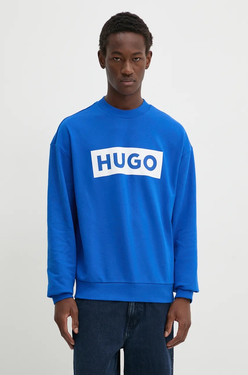 

Памучен суичър Hugo Blue в синьо с принт, Син