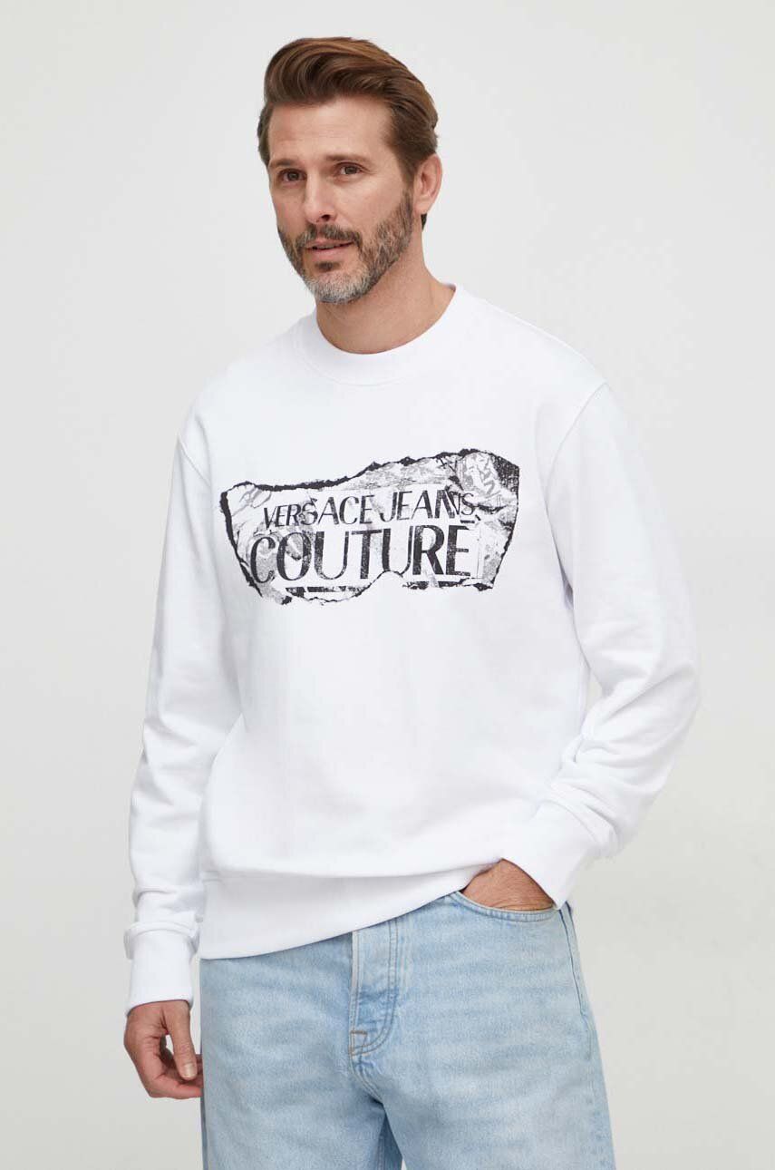 E-shop Bavlněná mikina Versace Jeans Couture pánská, bílá barva, s potiskem, 76GAIE03 CF00E