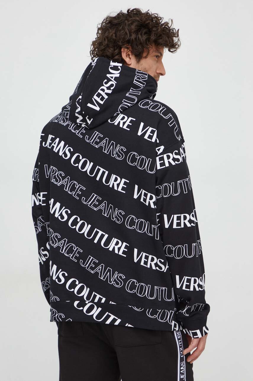 Бавовняна кофта Versace Jeans Couture чоловіча колір чорний з капюшоном візерунок 