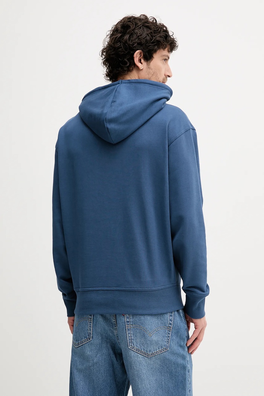 Хлопковая кофта BOSS Orange цвет коричневый с капюшоном с принтом