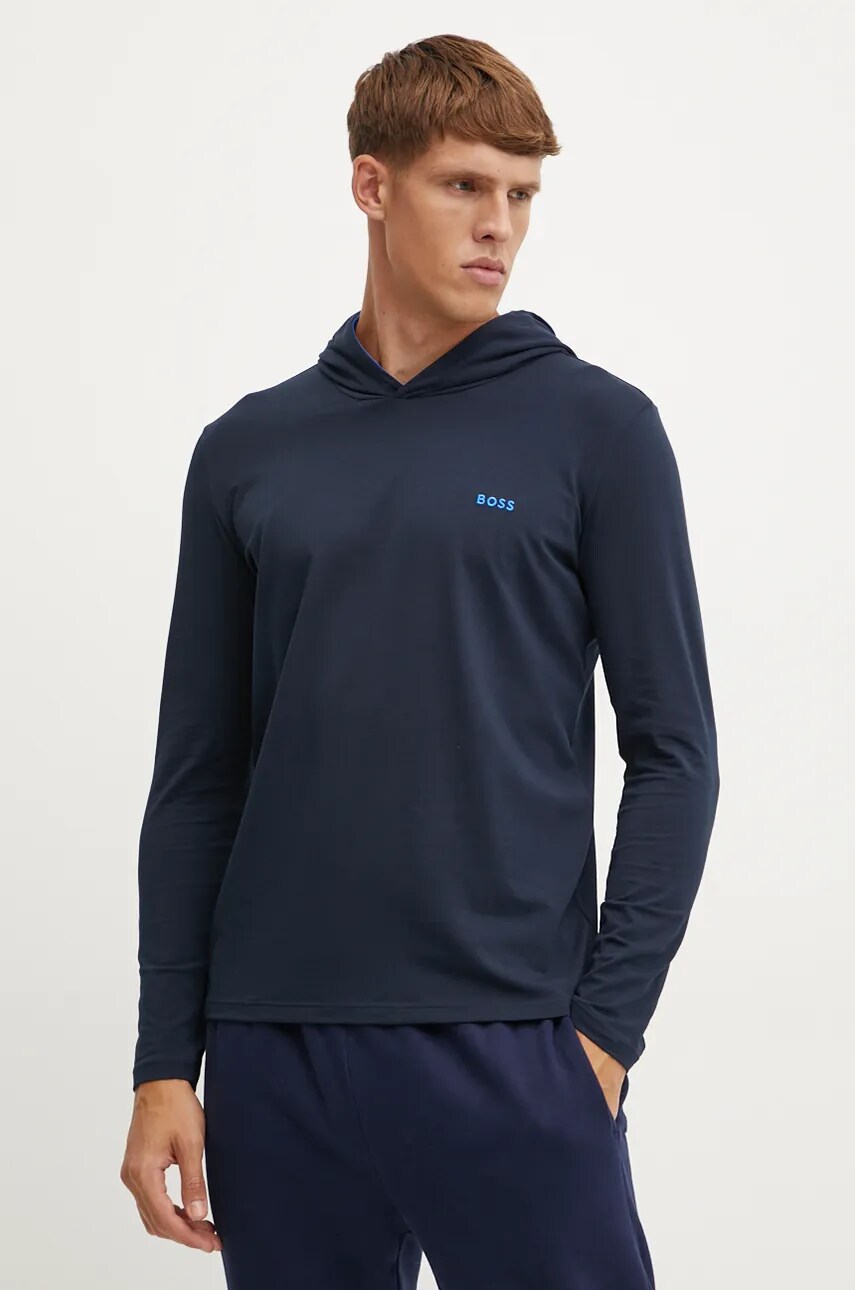 BOSS longsleeve lounge culoarea albastru marin, neted