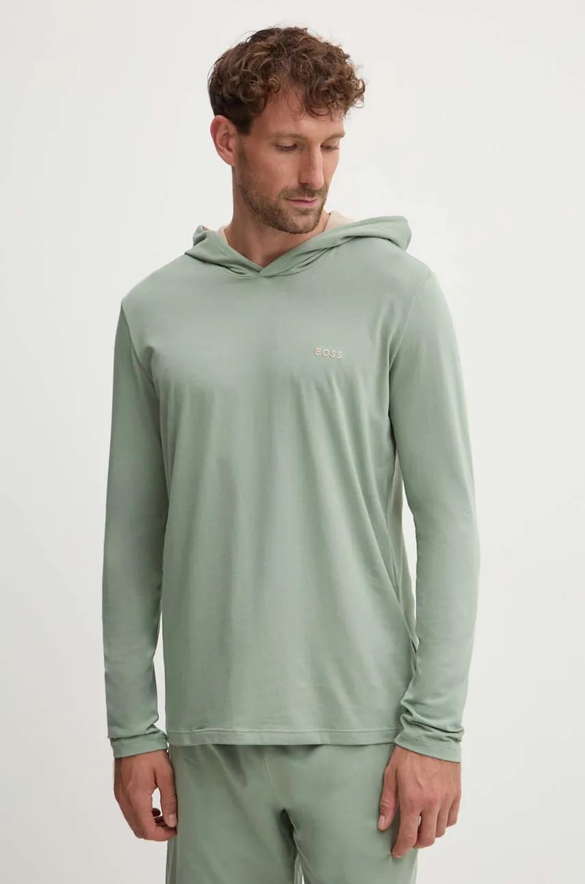 BOSS longsleeve lounge culoarea verde, neted