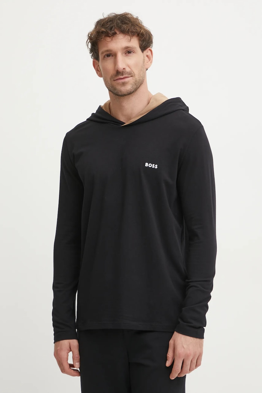 BOSS longsleeve lounge culoarea negru, neted