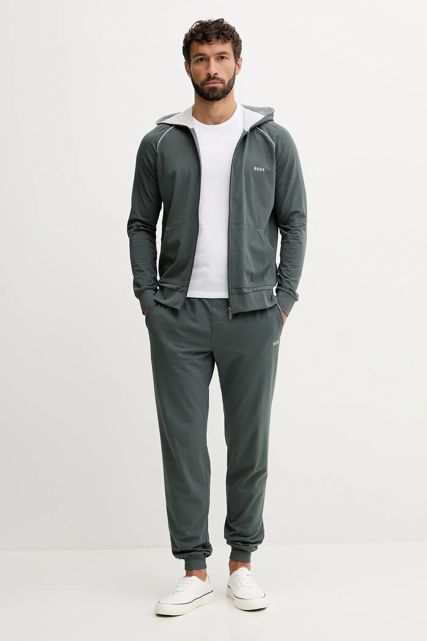 Кофта лаунж BOSS цвет синий с капюшоном однотонная