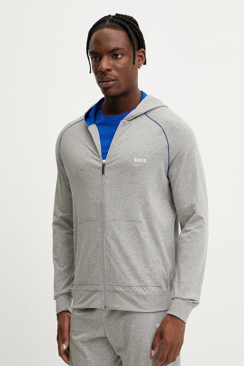 BOSS bluză lounge culoarea gri, cu glugă, neted