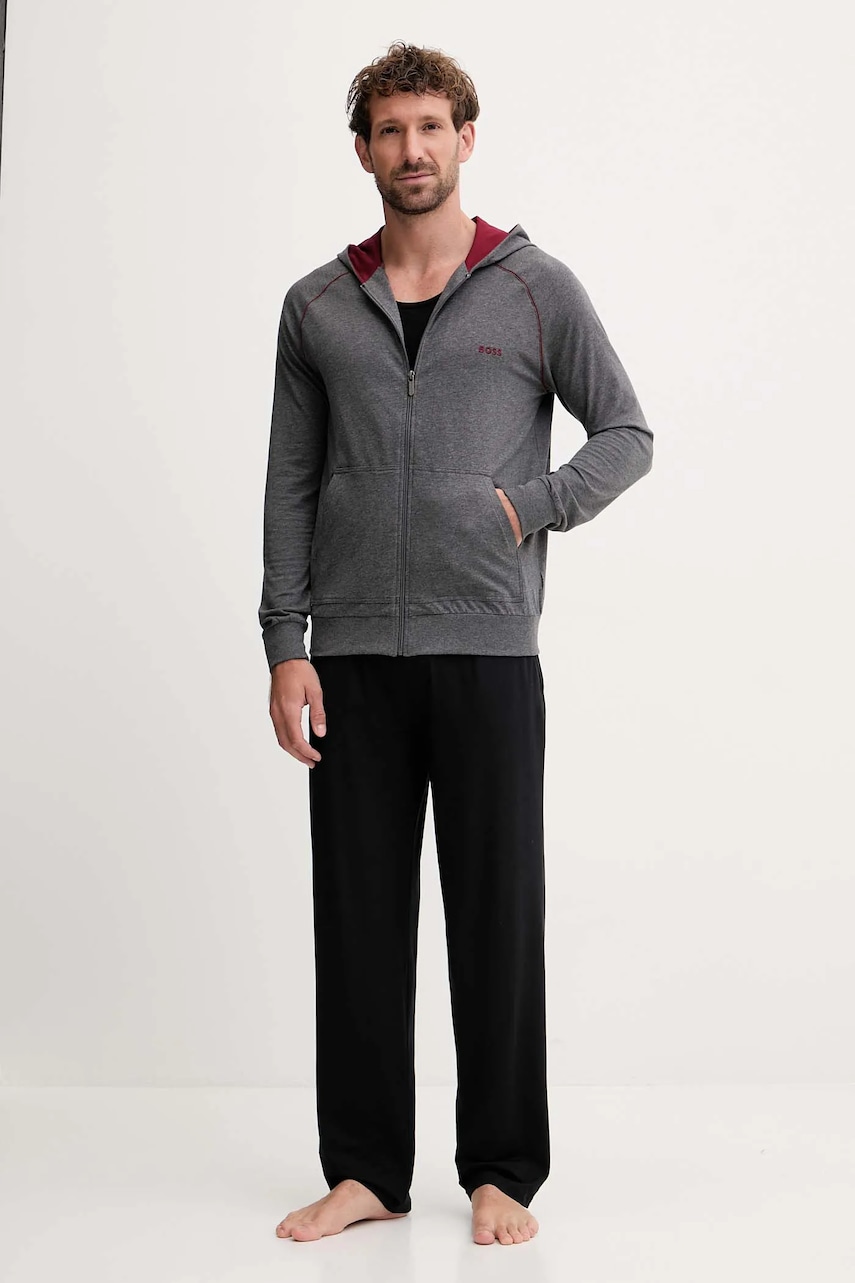 Кофта лаунж BOSS цвет синий с капюшоном однотонная Кофта лаунж BOSS цвет синий с капюшоном однотонная