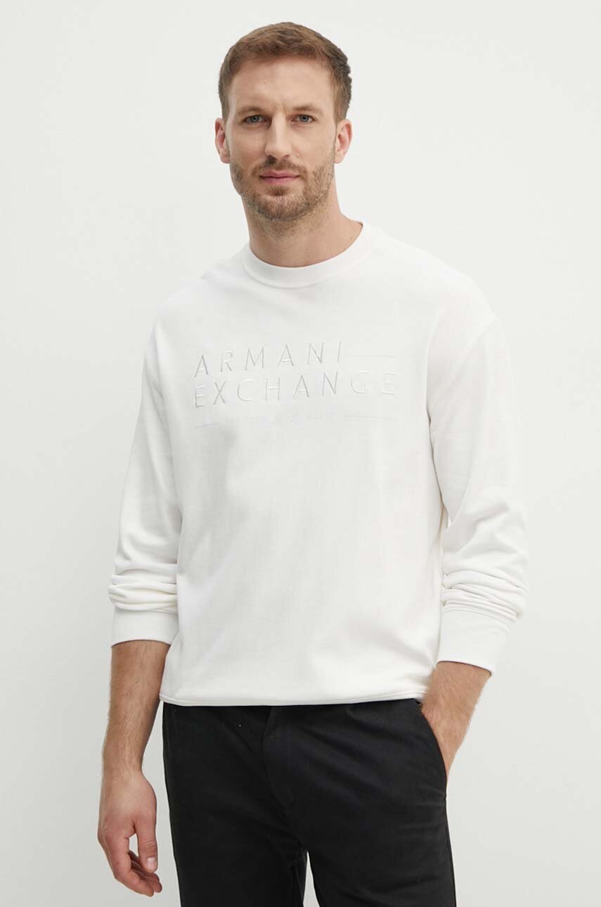 

Суичър с лен Armani Exchange в бяло с апликация, Бял