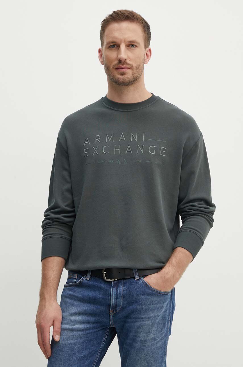 

Суичър с лен Armani Exchange в сиво с апликация, Зелен