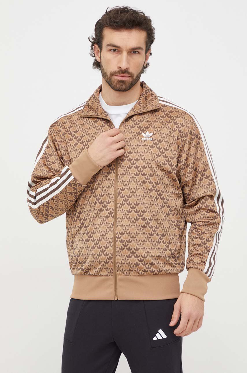 adidas Originals bluză bărbați, culoarea maro, cu model