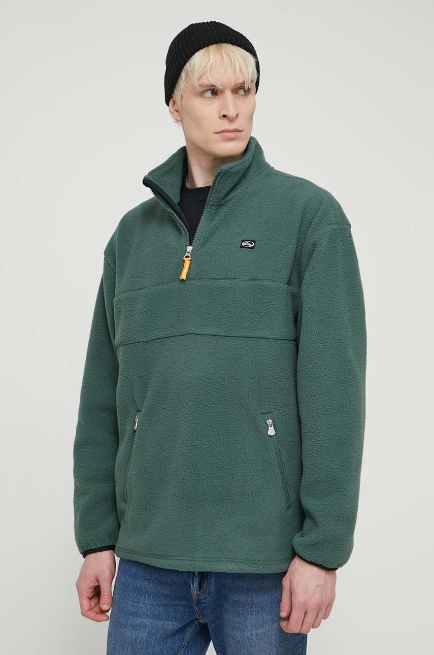 Quiksilver hanorac fleece culoarea verde, neted