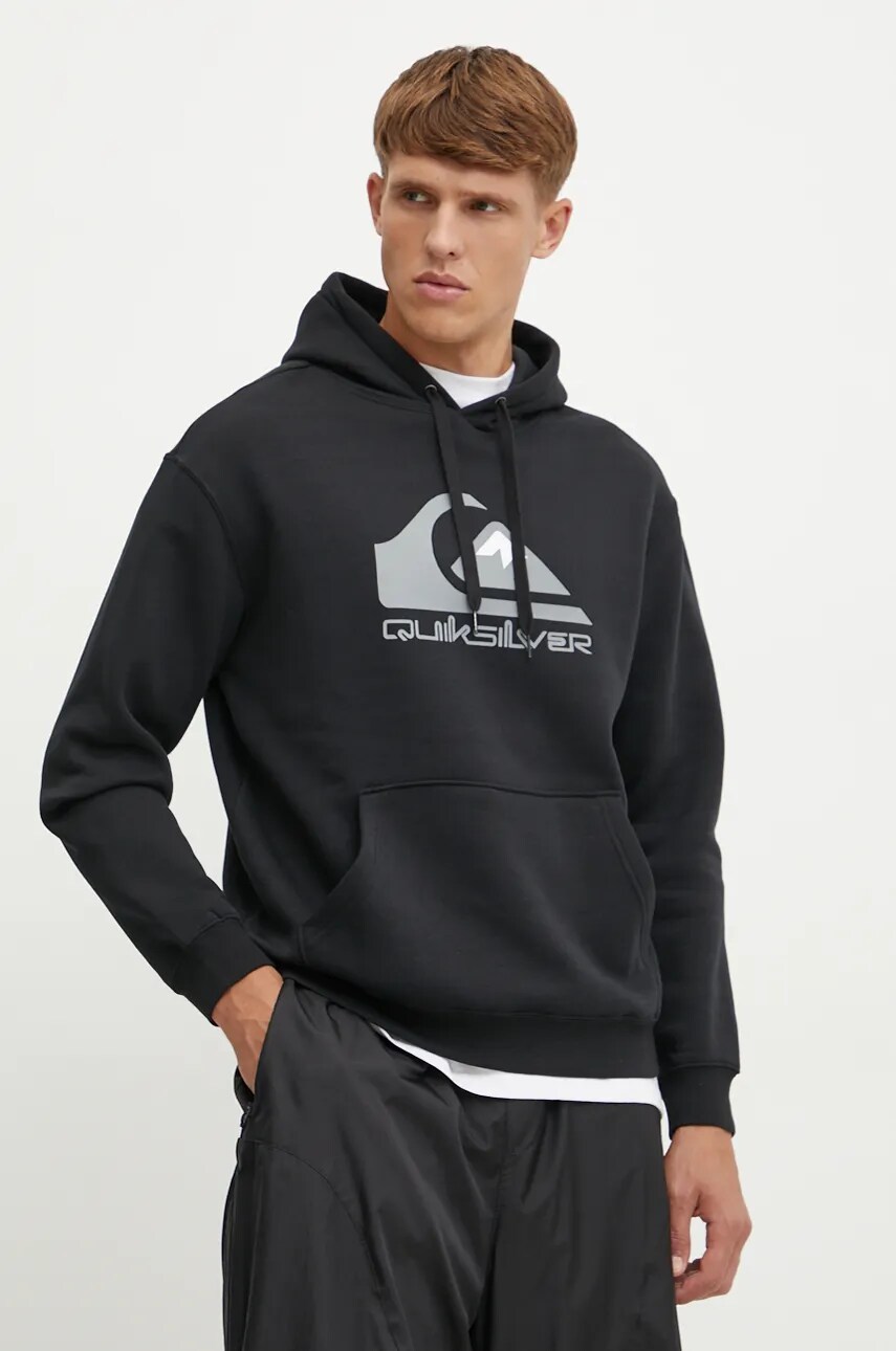 Quiksilver bluza barbati, culoarea gri, cu glugă, cu imprimeu
