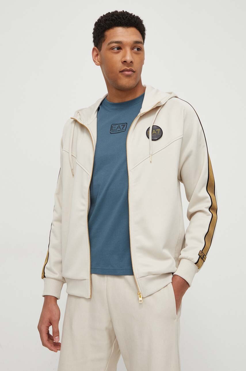 

Суичър EA7 Emporio Armani в бежово с качулка с десен, Бежов