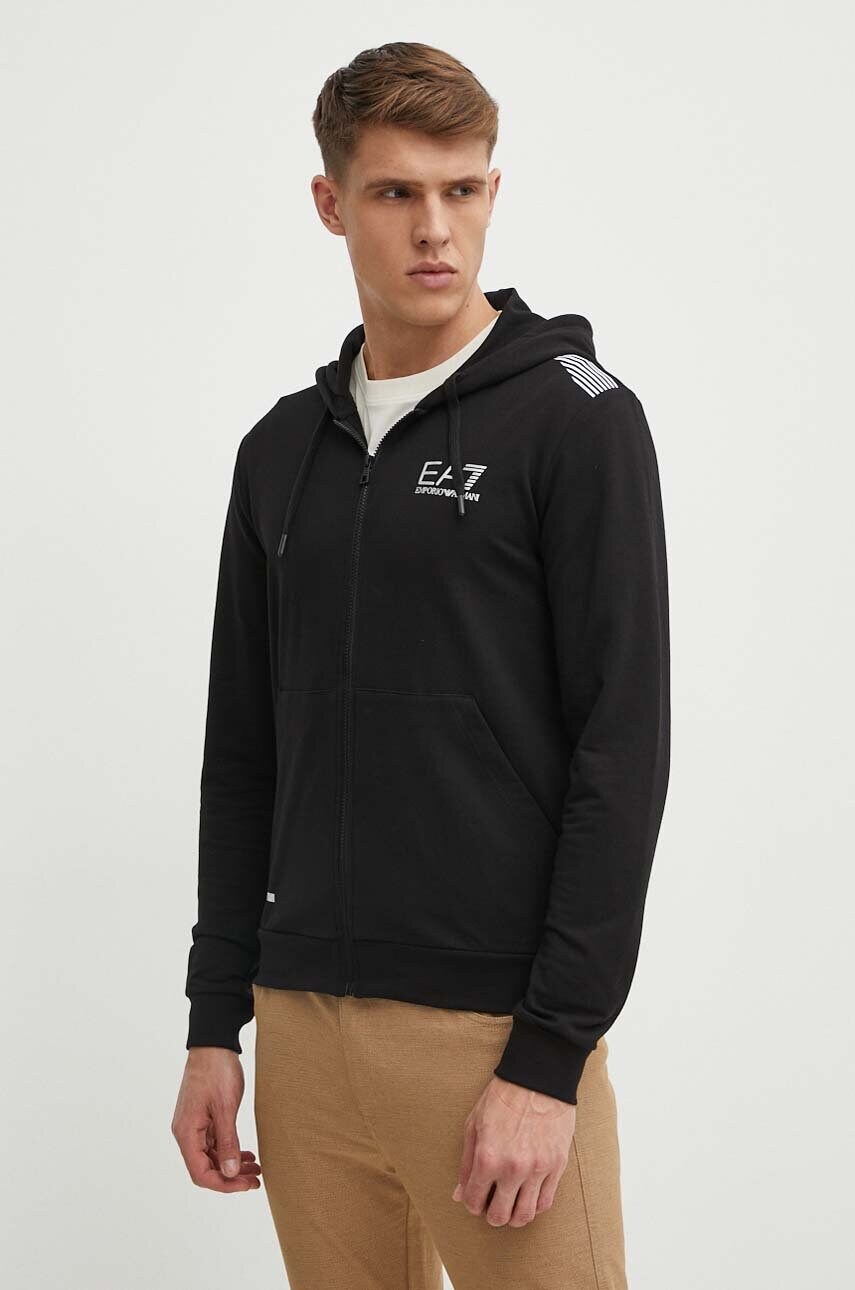 EA7 Emporio Armani bluza barbati, culoarea negru, cu gluga, cu imprimeu