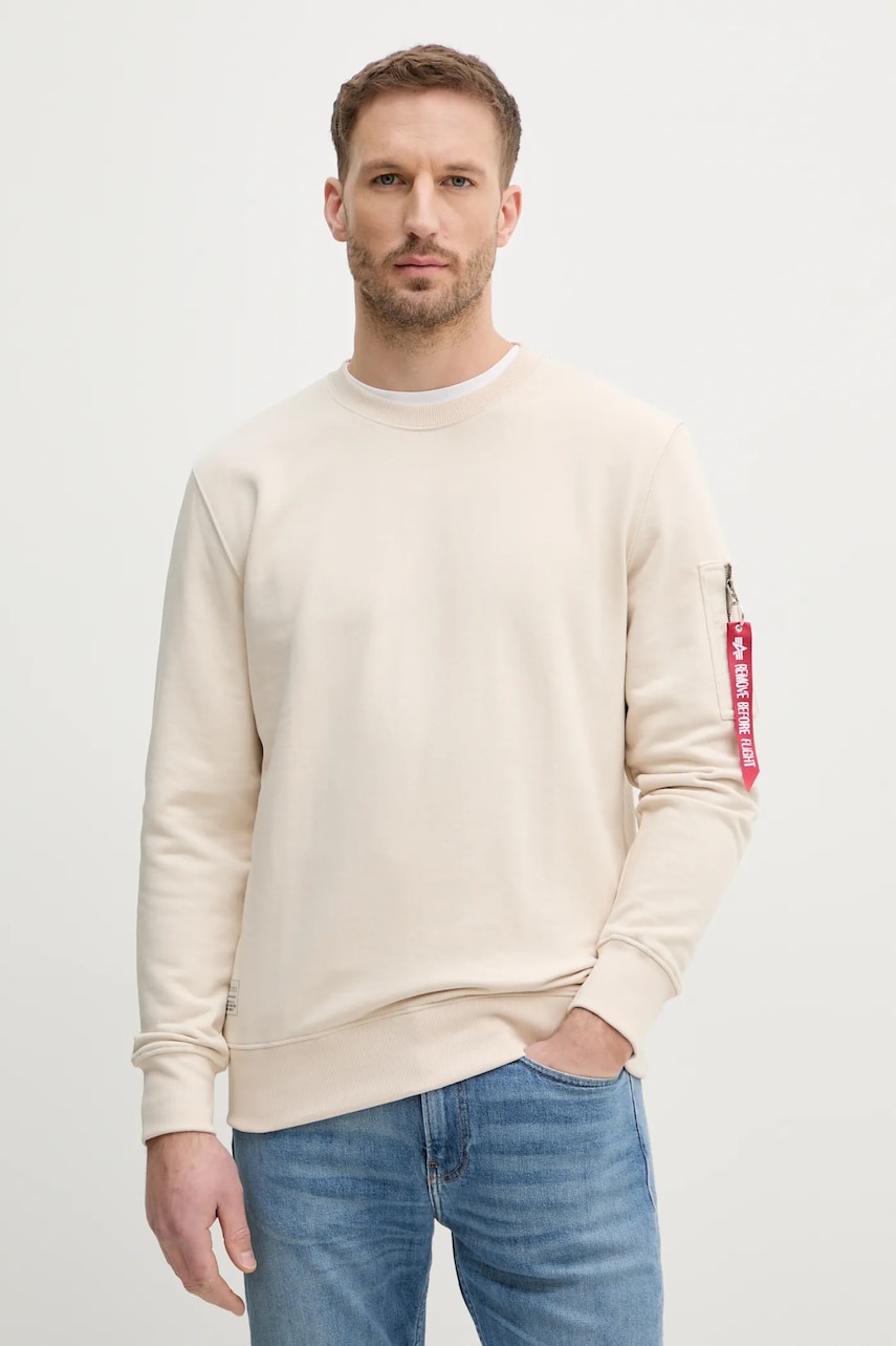 Alpha Industries bluza USN Blood Chit barbati, culoarea bej, cu imprimeu, 136300 Alpha Industries bluza USN Blood Chit barbati, culoarea bej, cu imprimeu, 136300