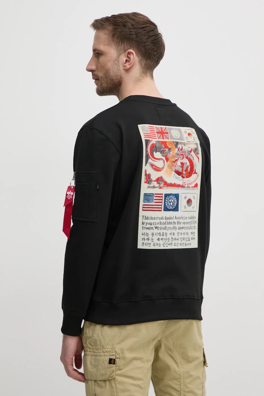 Alpha Industries bluza USN Blood Chit barbati, culoarea negru, cu imprimeu, 136300 Alpha Industries bluza USN Blood Chit barbati, culoarea negru, cu imprimeu, 136300