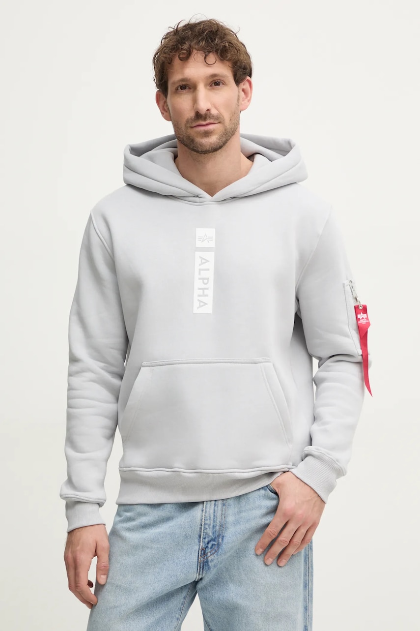 Levně Mikina Alpha Industries PP Hoody pánská, černá barva, s kapucí, s potiskem, 146338