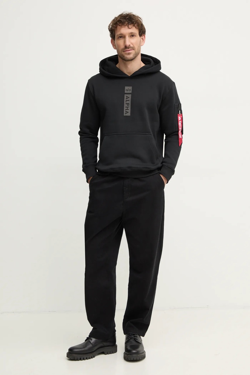 Кофта Alpha Industries PP Hoody мужская цвет чёрный с капюшоном с принтом 146338
