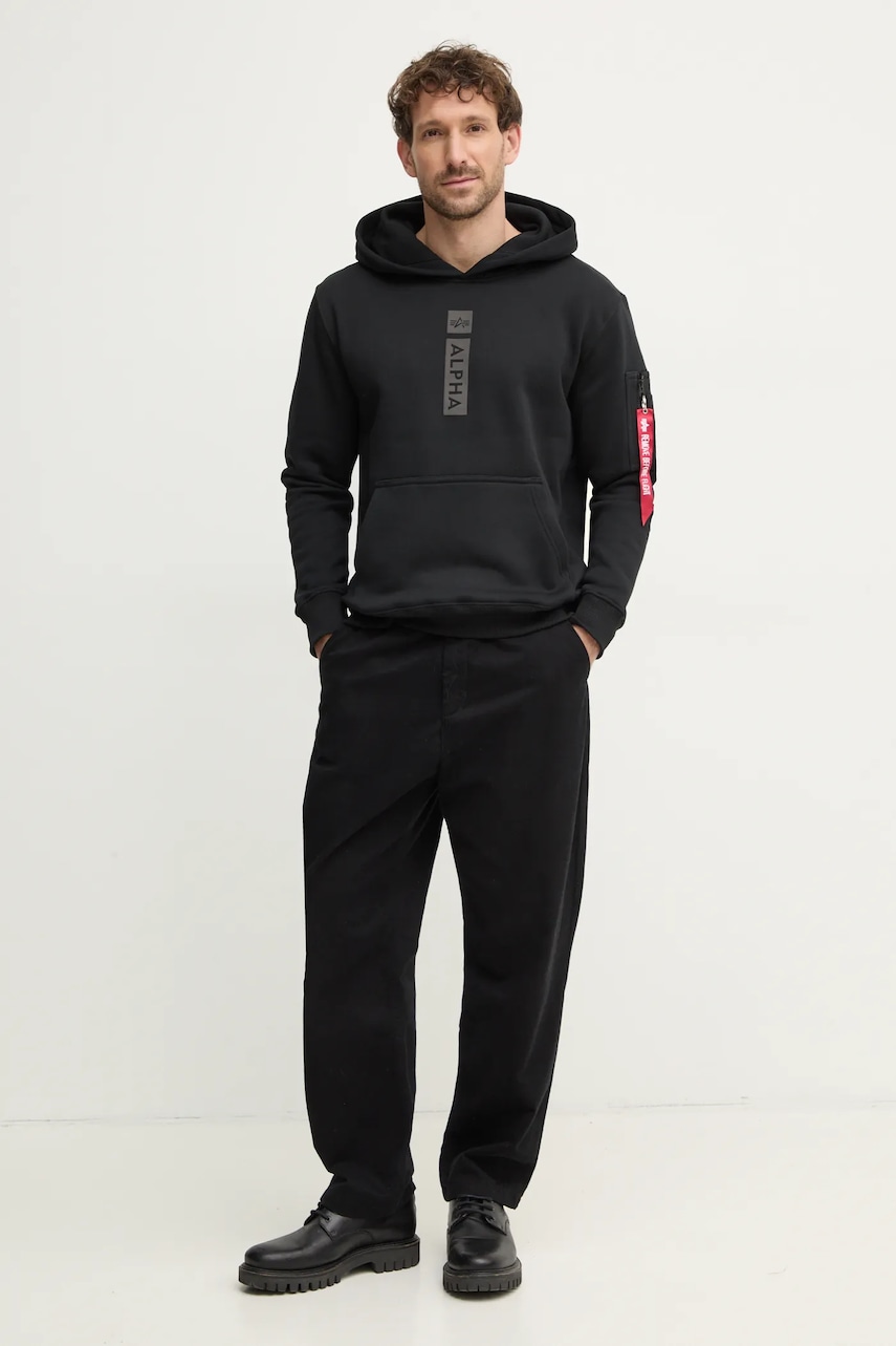 Кофта Alpha Industries PP Hoody мужская цвет чёрный с капюшоном с принтом 146338 Кофта Alpha Industries PP Hoody мужская цвет чёрный с капюшоном с принтом 146338