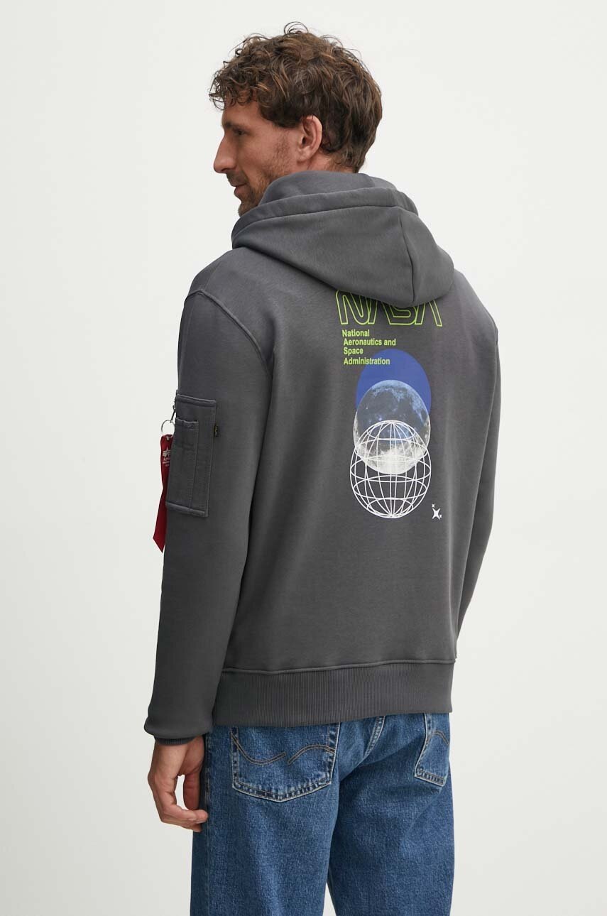 Alpha Industries bluză NASA Orbit Hoody bărbați, culoarea gri, cu glugă, cu imprimeu, 146339